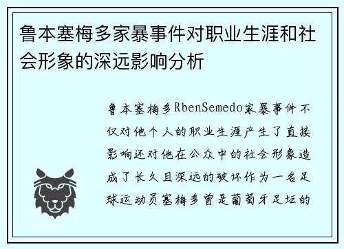 鲁本塞梅多家暴事件对职业生涯和社会形象的深远影响分析 鲁本塞梅多家暴事件对职业生涯和社会形象的深远影响分析