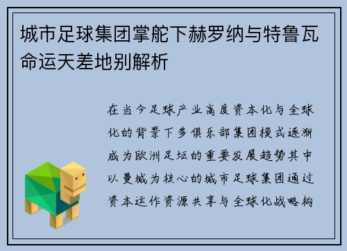 城市足球集团掌舵下赫罗纳与特鲁瓦命运天差地别解析 城市足球集团掌舵下赫罗纳与特鲁瓦命运天差地别解析